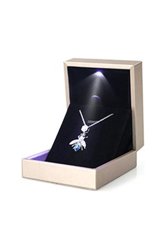 LED Light Jewelry Display Bracelet Necklace Wedding Engagement Ring Box Storage