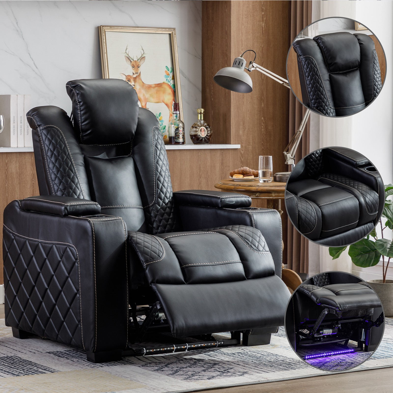 Devon & Claire Parker Power Theater Recliner, Power Adjustable Headrest