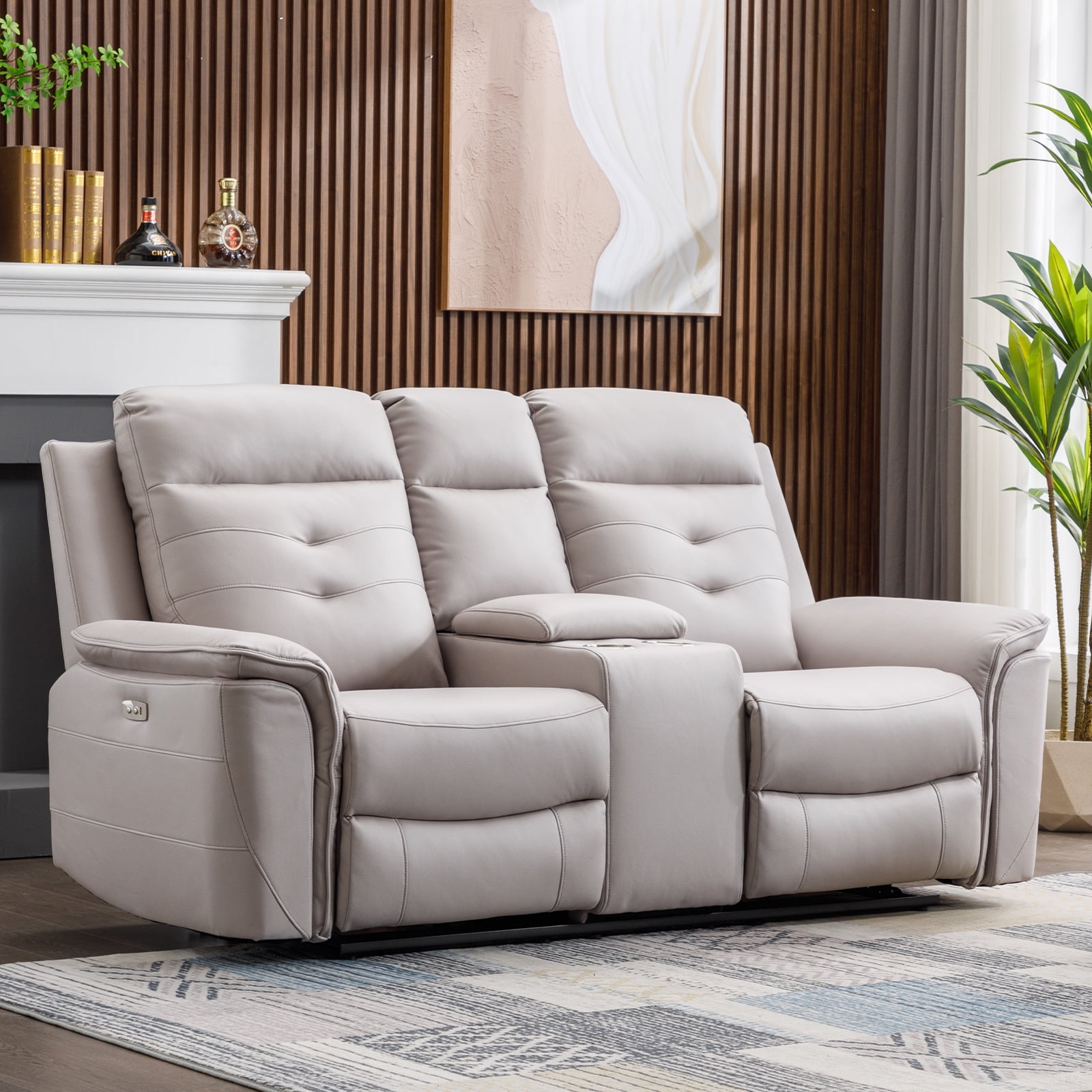 CANMOV Electric Home Theater Double Recliner with USB Port and Cup