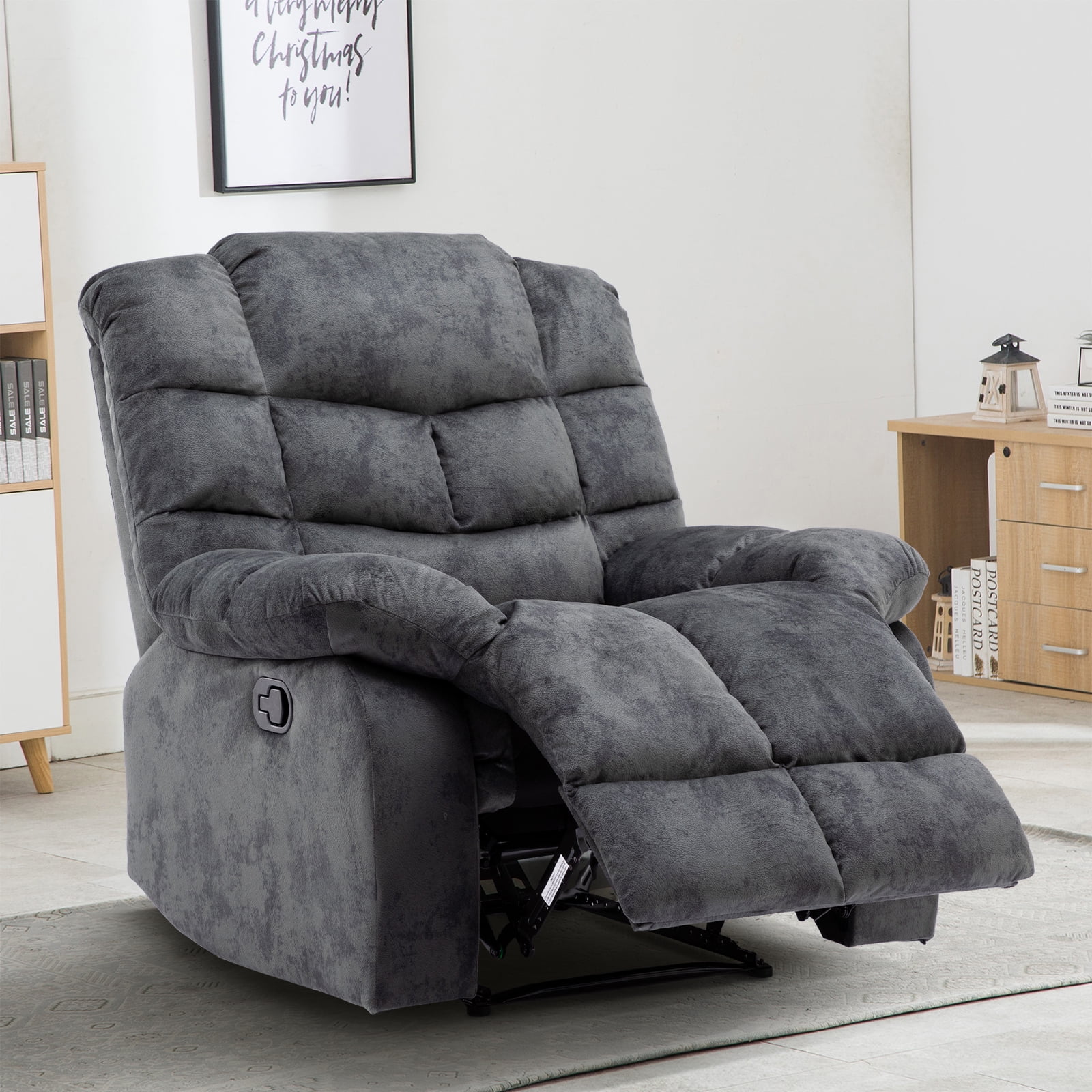 CANMOV Lazy Recliner Chair Overstuffed, Manual Reclining Single Couch Wall  Hugger Fabric Recliners Sofa, Gray