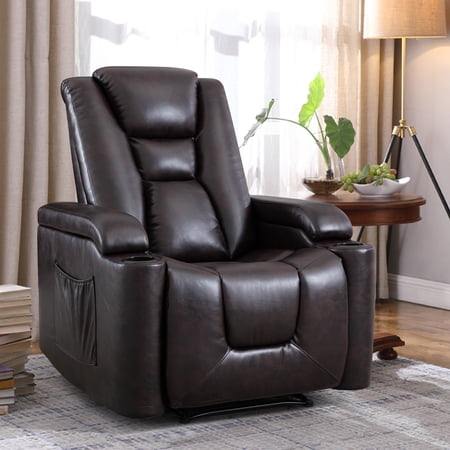 CANMOV Power Recliner Chair Electric Home Theater Seating Soft Leather Movie Chair for Living Room Overstuffed Single Reclining Sofa with Hidden Arm Storage, Cup Holders and USB Ports