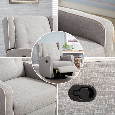 CANMOV Swivel Rocker Recliner Chair, Nursery Glider Chair, Nursery Rocking Chairs, Manual Reclining Chair, Grey