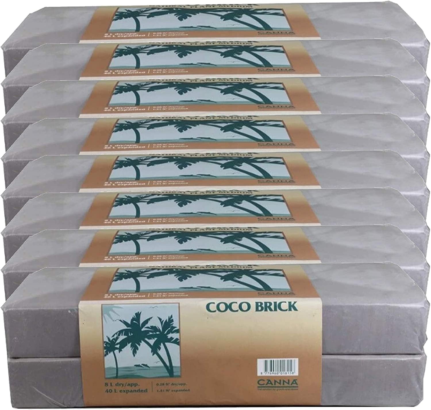 CANNA Coco Brick 40L Expandable Natural Plant Medium Soil Substrate, 40 Liter Expanded - 8 Liter Dry, Reusable (8)