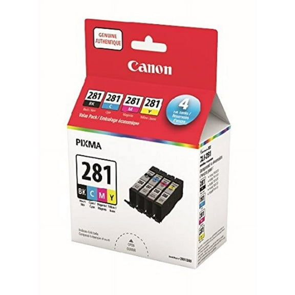 Canon CLI-281 Black, Cyan, Magenta and Yellow 4 Ink Pack, Compatible to TR8520, TR8620 Series, TS9120, and TS6210 Printers
