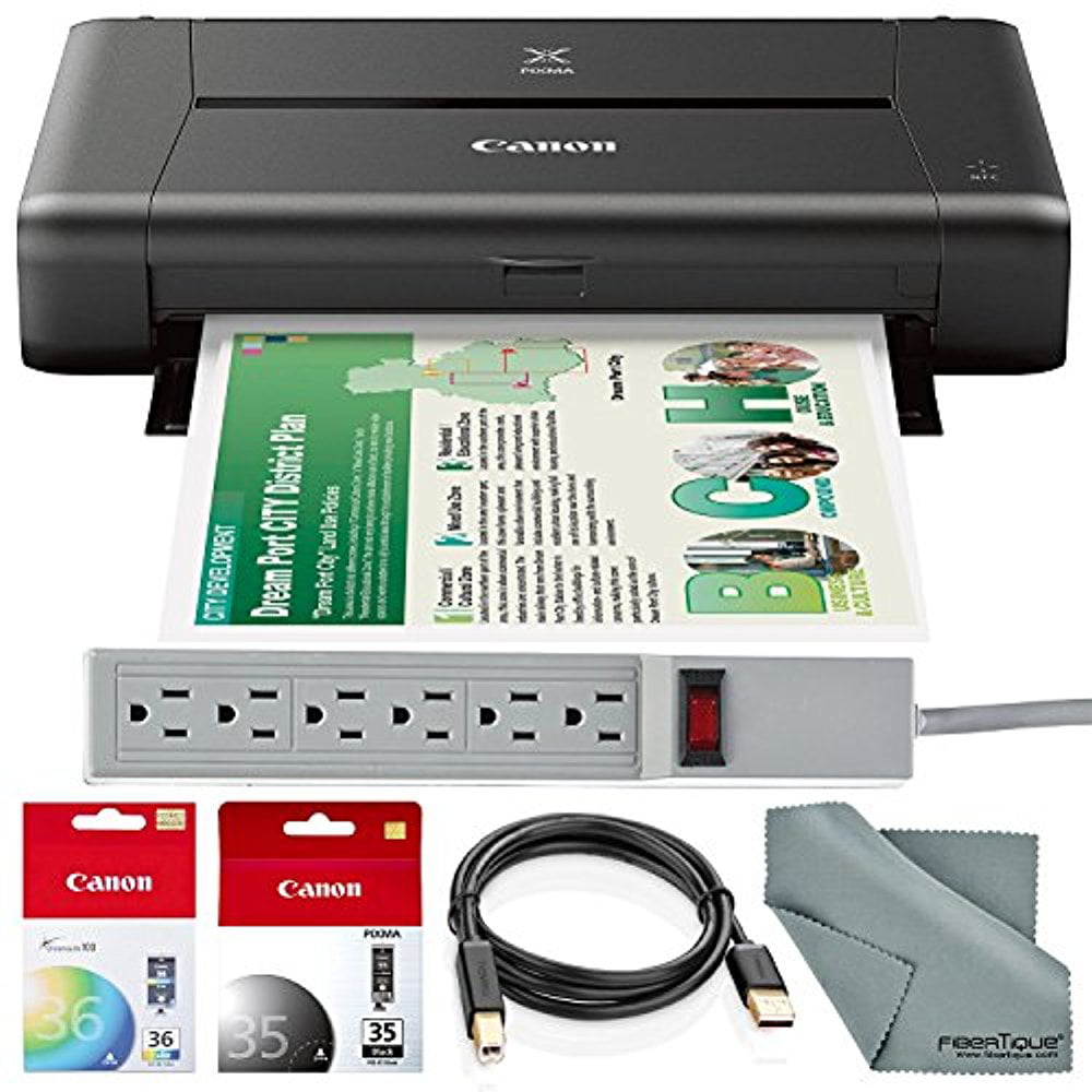 CANON PIXMA iP110 Wireless Mobile InkJet Printer w/ With Airprint(TM) And  Cloud Compatible and Accessory Bundle with 6-Outlet Strip + USB Cable +