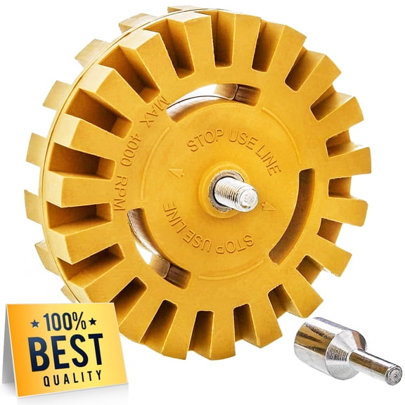 CANOPUS Decal Remover Eraser Wheel, 4-Inch Rubber Pad with Drill Adapter, Adhesive & Vinyl Removal Tool Kit, Yellow