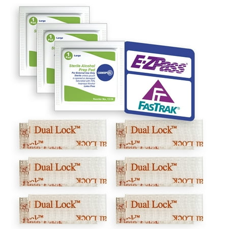 CANOPUS EZ Pass Mounting Strips: 3M Adhesive Strips, Dual Lock Tape, Ezpass Tag Holder, Peel-and-Stick Strips (6 Set) with Alcohol Prep Pad (3 Pieces) - (Pack of 3)