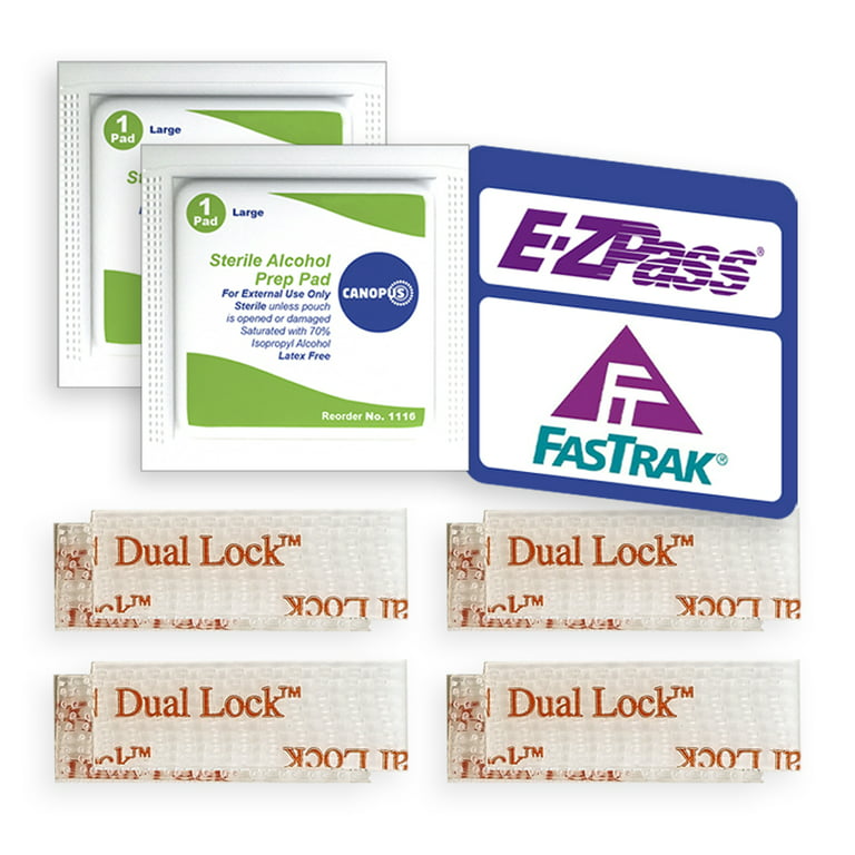 CANOPUS EZ Pass Mounting Strips: Ezpass Tag Holder, Peel-and-Stick Strips  (4 Sets - 8 pcs) with Alcohol Prep Pad (2 Pieces) - (Pack of 2) 