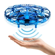 CANOPUS Hand Operated Mini Drone, Quad Induction Levitation UFO, 360° Indoor Drone, Flying Ball Toys for All Kids Boys and Adults with 360° Rotating and Shinning LED Lights, Blue