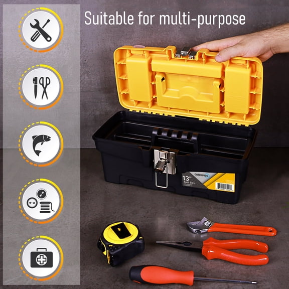 Canopus Plastic Toolbox Portable Tool Organizer with Extra Storage Tray 12.8" x 6.22" x 5.4"