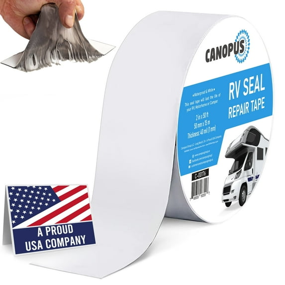 CANOPUS RV Roof Sealant Tape, White - 2" x 50', Roof Patch Repair Tape, Waterproof Leak Tape for RV punctures, Boat Sealing, Camper, Awning, Canopy, Tents, Tarpaulin and Greenhouse