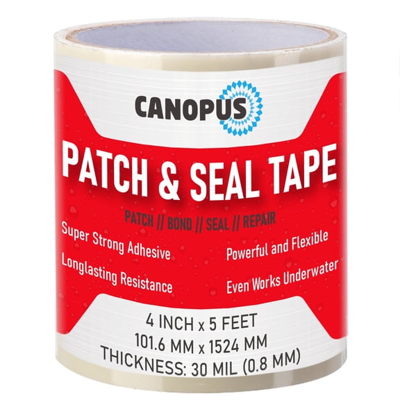 CANOPUS Waterproof Patch and Seal Tape, 4" x 5' White, Roof & Gutter Rubber Repair Tape, Fix Leaks on Hoses, Pipes, Gutters, Roofs, Boats, Pool Liners, Seal Coaxial Antenna and Electrical Cables