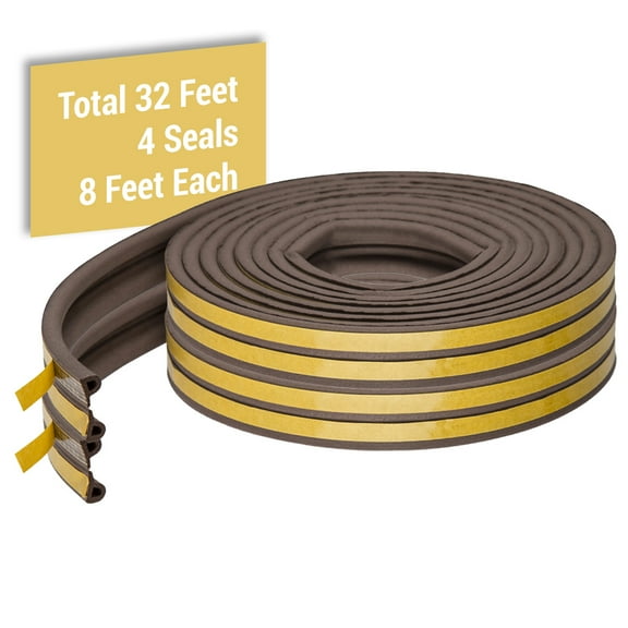 CANOPUS Weather Sealing Strip for Home Doors and Windows, Self Adhesive with Double D-Shaped Section Profile, Blocks All Gaps and Air Leaks, 2 Rolls of 2 Strips, 8ft Each, 32ft in Total, Brown