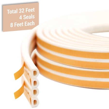 CANOPUS Weather Sealing Strip, Self-Adhesive Foam, Double D Profile for Doors & Windows, White, 32ft