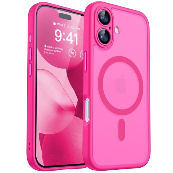 CANSHN Magnetic Compatible with iPhone 17 Case, Upgraded [Full Camera Protection] [Compatible with Magsafe] [Translucent Matte] Shockproof Protective Phone Case Cover 6.3 Inch - Hot Pink