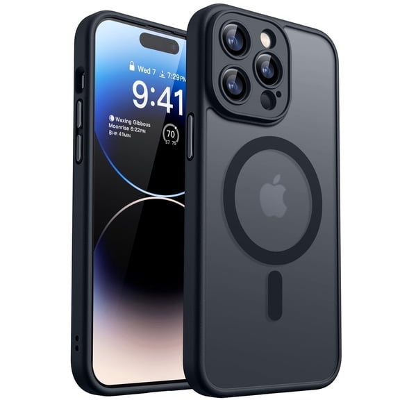 CANSHN Magnetic Compatible with iPhone 14 Pro Max Case, Upgraded [Full Camera Protection] [Compatible with Magsafe] [Translucent Matte] Shockproof Protective Phone Case Cover 6.7 Inch - Black