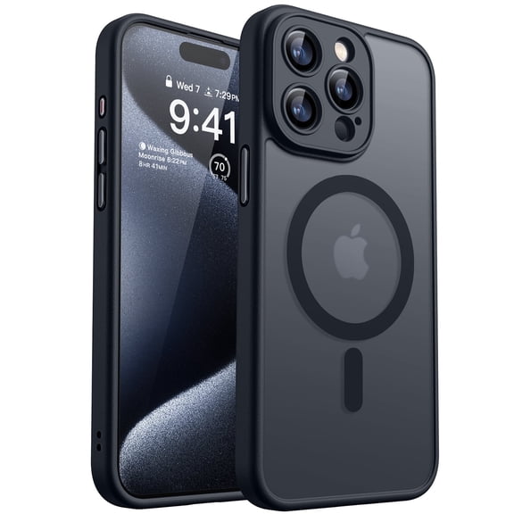 CANSHN Magnetic Compatible with iPhone 15 Pro Case, Upgraded [Full Camera Protection] [Compatible with Magsafe] [Translucent Matte] Shockproof Protective Phone Case Cover 6.1 Inch - Black