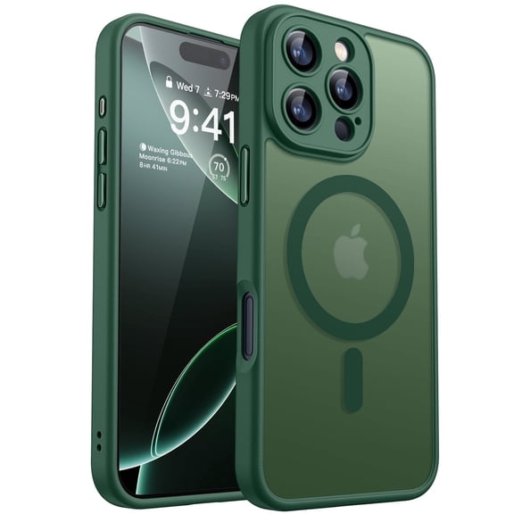 CANSHN Magnetic Compatible with iPhone 16 Pro Max Case, Upgraded [Full Camera Protection] [Compatible with Magsafe] [Translucent Matte] Shockproof Protective Phone Case Cover 6.9 Inch - Deep Green