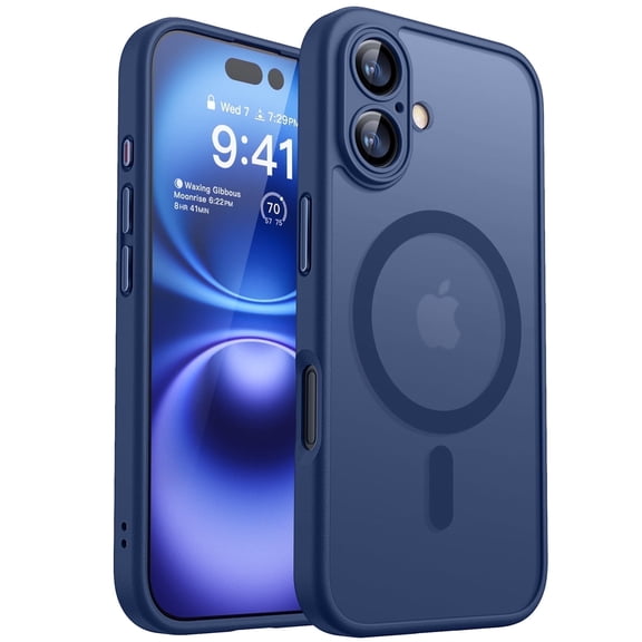 CANSHN Magnetic Compatible with iPhone 16 Plus Case, Upgraded [Full Camera Protection] [Compatible with Magsafe] [Translucent Matte] Shockproof Protective Phone Case Cover 6.7 Inch - Deep Blue