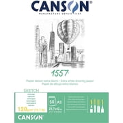 CANSON 1557 Extra White 120gsm A3 Sketch Paper, Light Grain, 50 Sheets, Ideal for Professional Artists & Illustrators