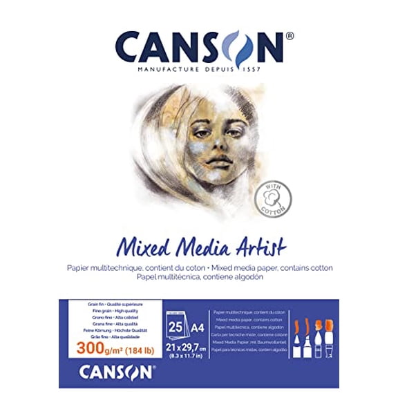 CANSON Mixed Media Artist Pad 300gsm A4 Glued Pad 25 Sheets