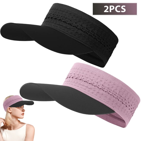CANTAPVA Sport Sun Visor Hat, Stretchy Open Top Cap with Curved Brim for Outdoor Activities, Running and Golf, Unisex, 2 Pack