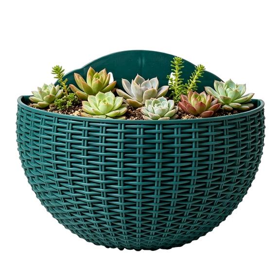 NATPLUS Wall Hanging Planter, Semi-Circular Rattan-Look Wall Mounted Flower Pot, No-Drill Hanging Basket for Indoor Outdoor, Self-Watering Wall Planter for Plants, Herbs, Garden, Balcony