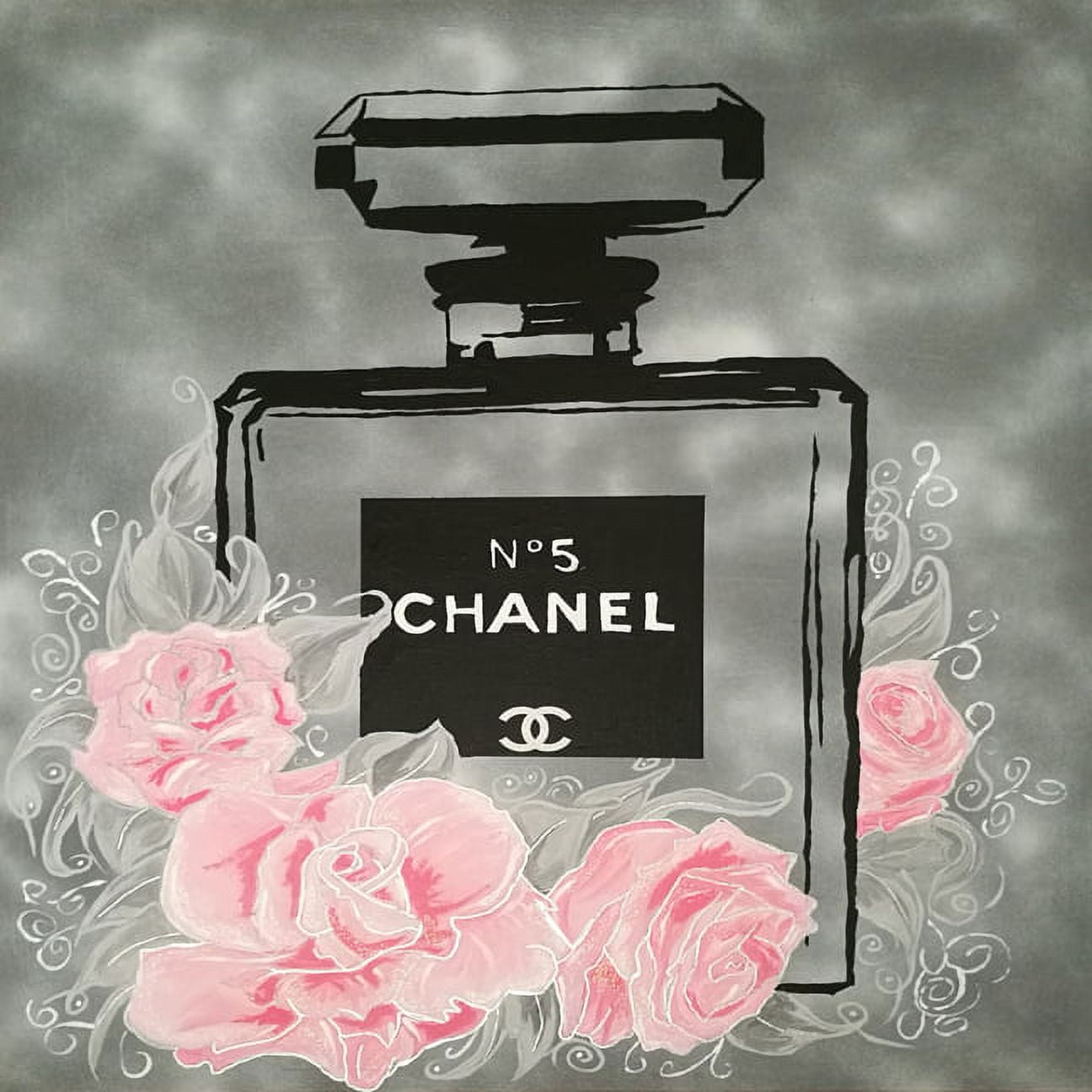 Canvas Chanel Fleurs I Urban Chic by Pop Art Queen Graphic Art 12x12 Wrapped Canvas, Size: 12 H x 12 W x 1.5 D, Black