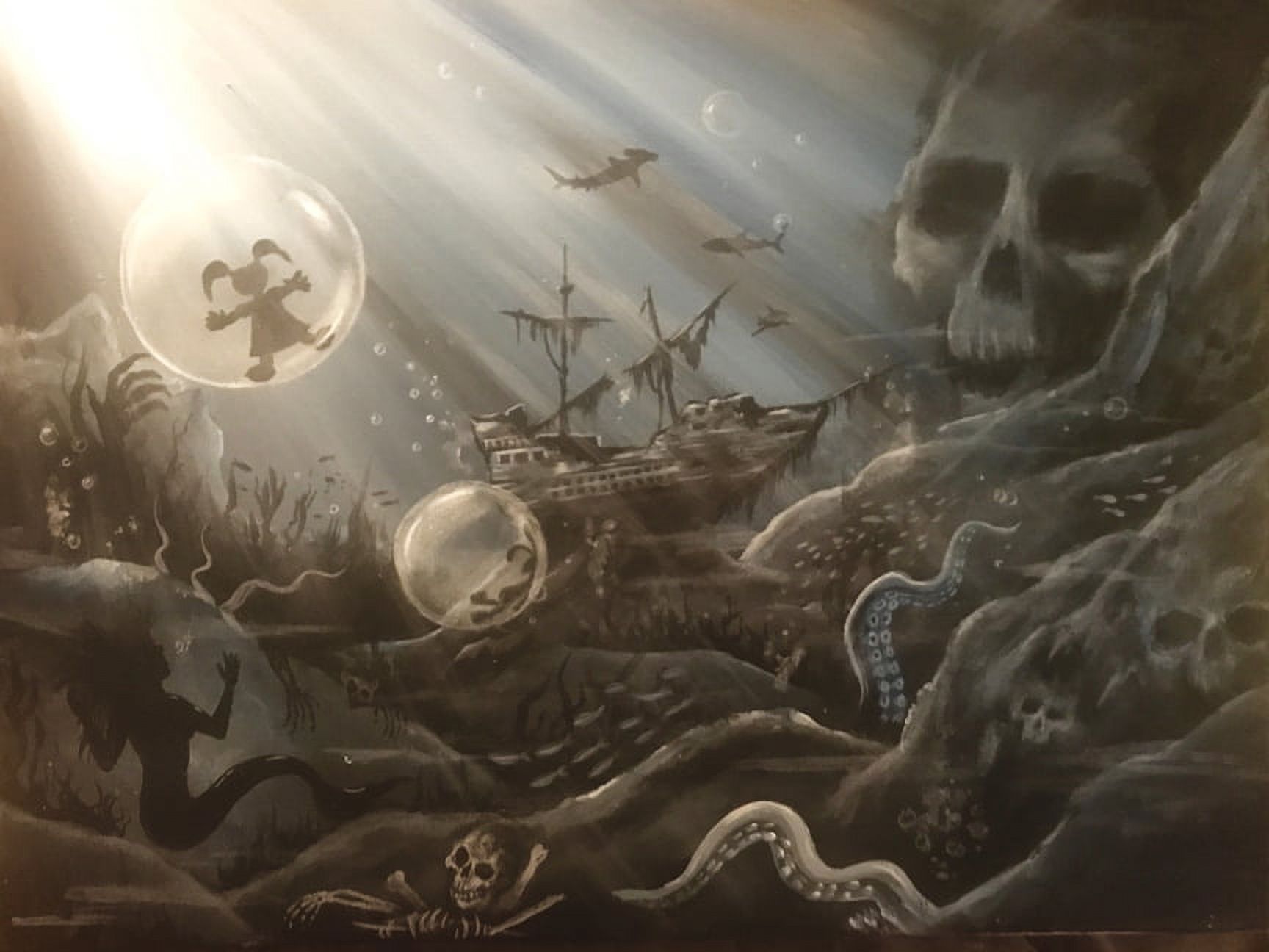 CANVAS Underwater Nightmares by Ed Capeau 10x8 Acrylic Art Painting