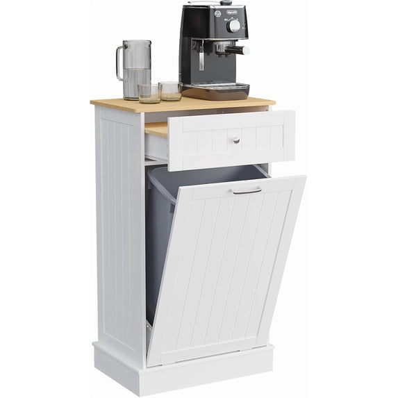 CANVORA 10-Gallon Tilt-Out Kitchen Trash Can Cabinet, Freestanding with Hidden Drawer & Cutting