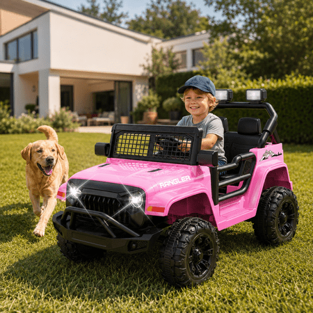 CANVORA 12V Kids Ride-On Car with Parent Remote, Battery Powered Electric Vehicle with Spring Suspension, Music and Lights, Pink
