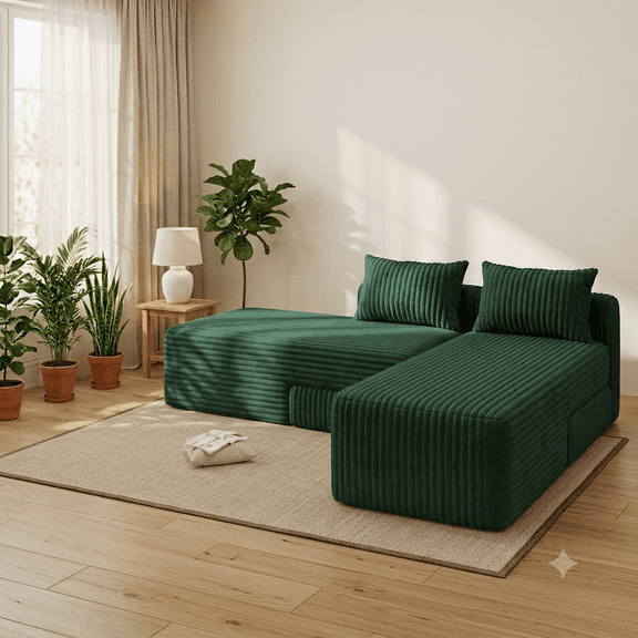 CANVORA 4-in-1 Flexible Modular Cloud Sofa, Deep Seat Sectional Couch with Convertible Adjustable Chaise, 2 Pillows Included, Zero Assembly Required