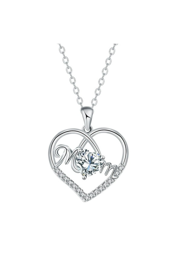 CANXINLI Mother's Day Gifts for Mom, Sterling Silver Heart Birthstone Pendant Necklace I Love You Mom Jewelry Gift for Women Mom Wife