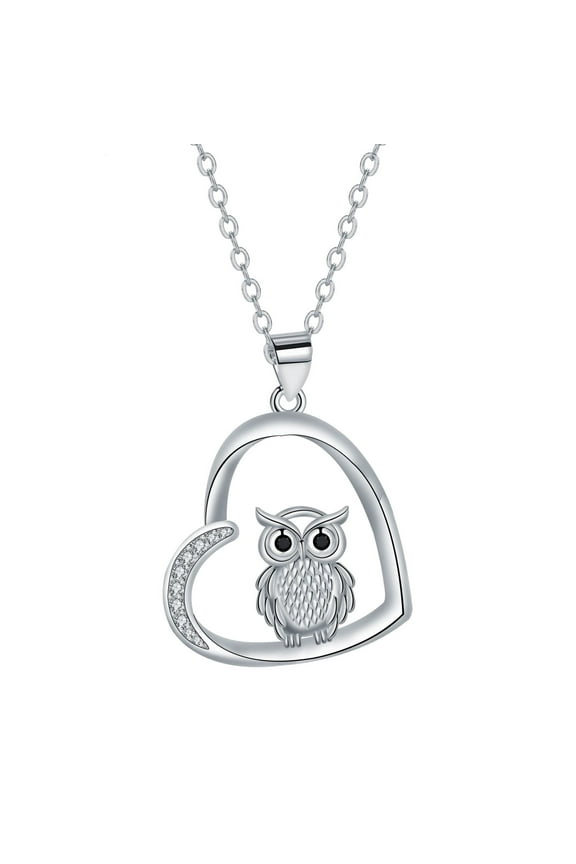 Owl Necklace Sterling Silver Heart Owl Pendant Necklace Birthday Jewelry Gifts for Women Girlfriend