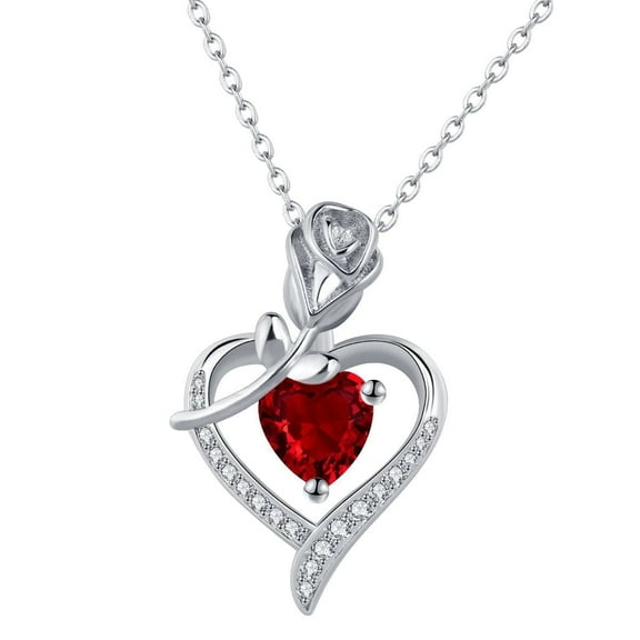 RYNSITO Mother's Day Gifts for Women, Sterling Silver Gemstone Rose Flower Heart Pendant Necklace Birthday Gifts for Women Mom Wife Her