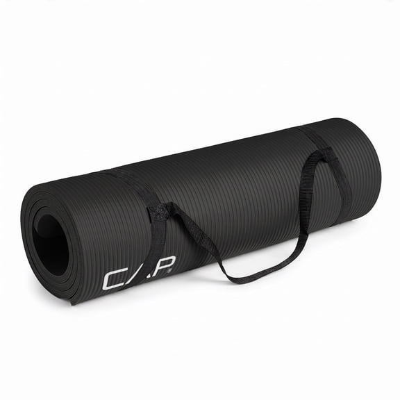 CAP 1/2" Thick Yoga and Exercise Mat with Carry Strap, 68" x 24", Black