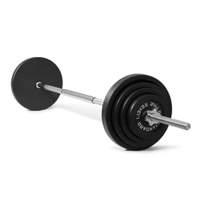 CAP Barbell 100lb Standard Cast Iron Weight Plate Set with 3-Piece Lifting Bar (Plates have 1-Inch Holes Fitting any Standard Bar)