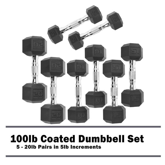 CAP 100lb Rubber Hex Dumbbell Set, Free Weights for Home Gym Strength Training