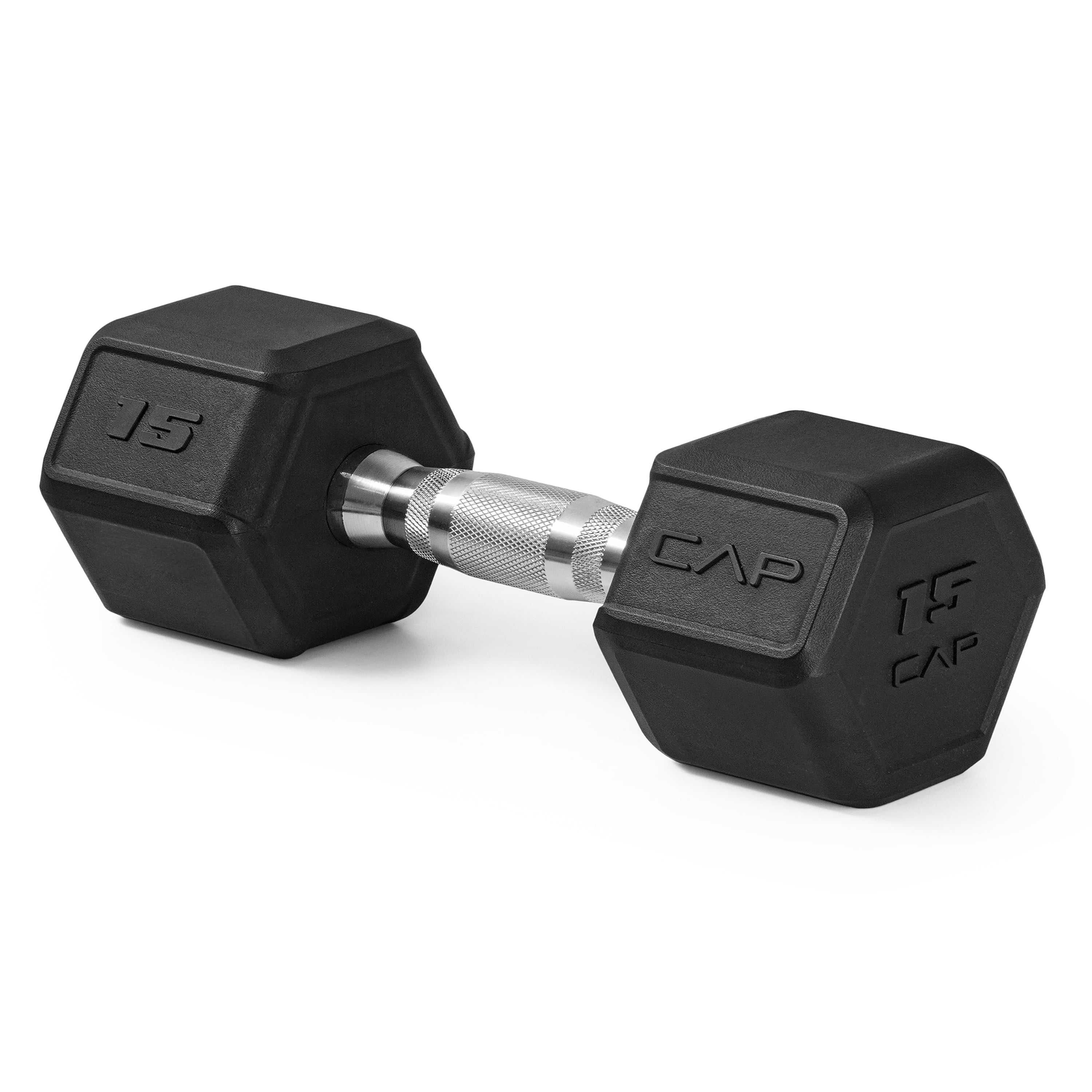 CAP 15 lb Rubber Coated Hex Dumbbell with Contoured Handle