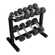 CAP 150 Lb. Coated Hex Dumbbell Weight Set, 5-25 Lb. with Black Rack