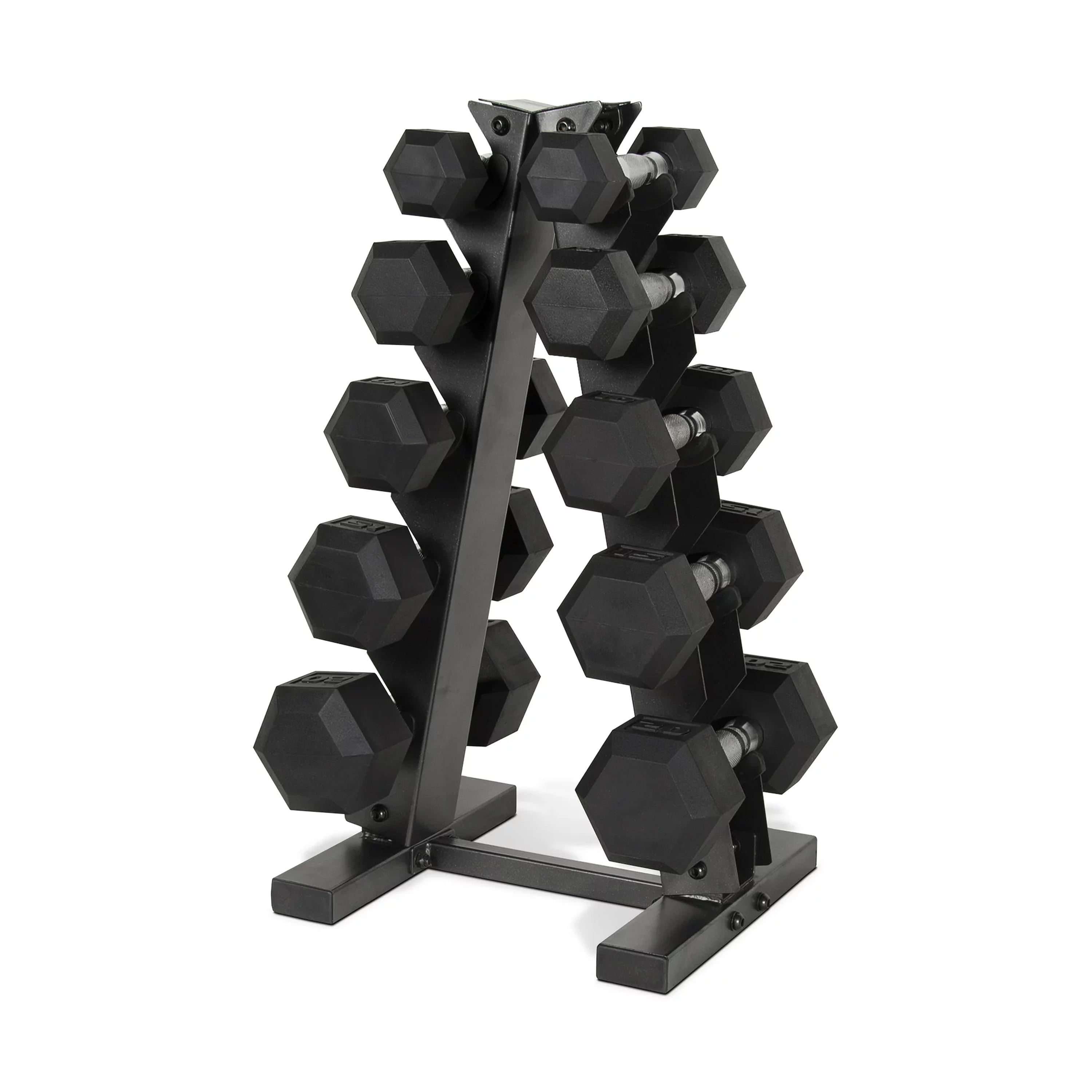 CAP 150 lb Coated Rubber Hex Dumbbell Weight Set with A-Frame Rack, Black - Walmart.com