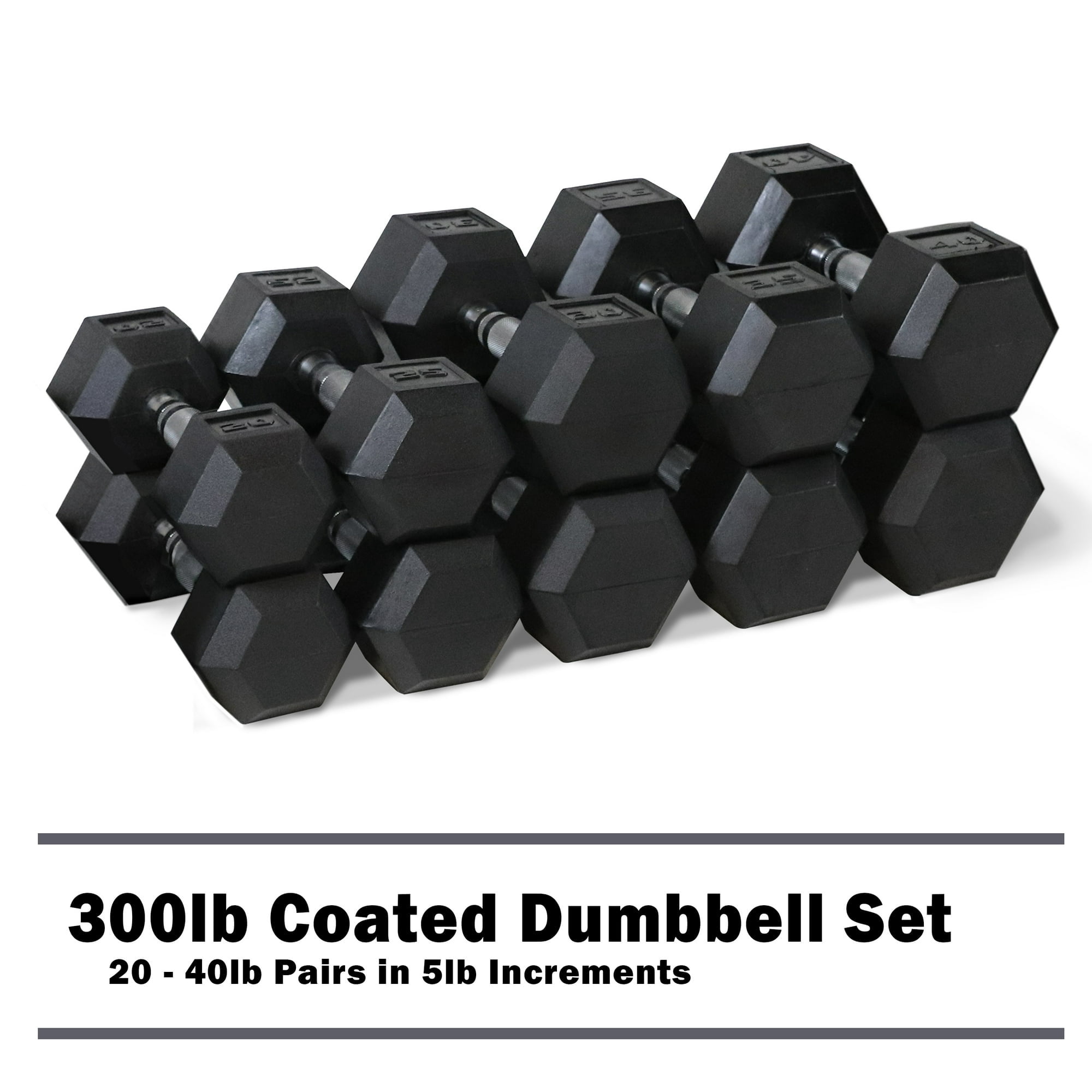 CAP 300lb Rubber Hex Dumbbell Set, Free Weights for Home Gym Strength Training