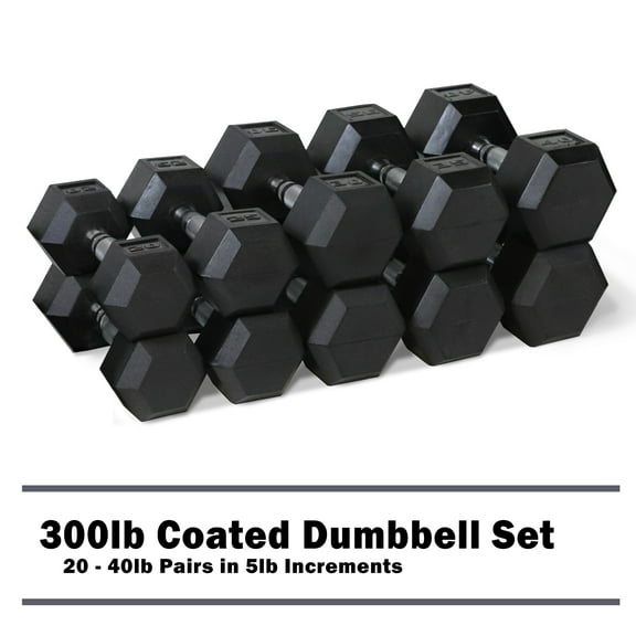 CAP 300lb Rubber Hex Dumbbell Set