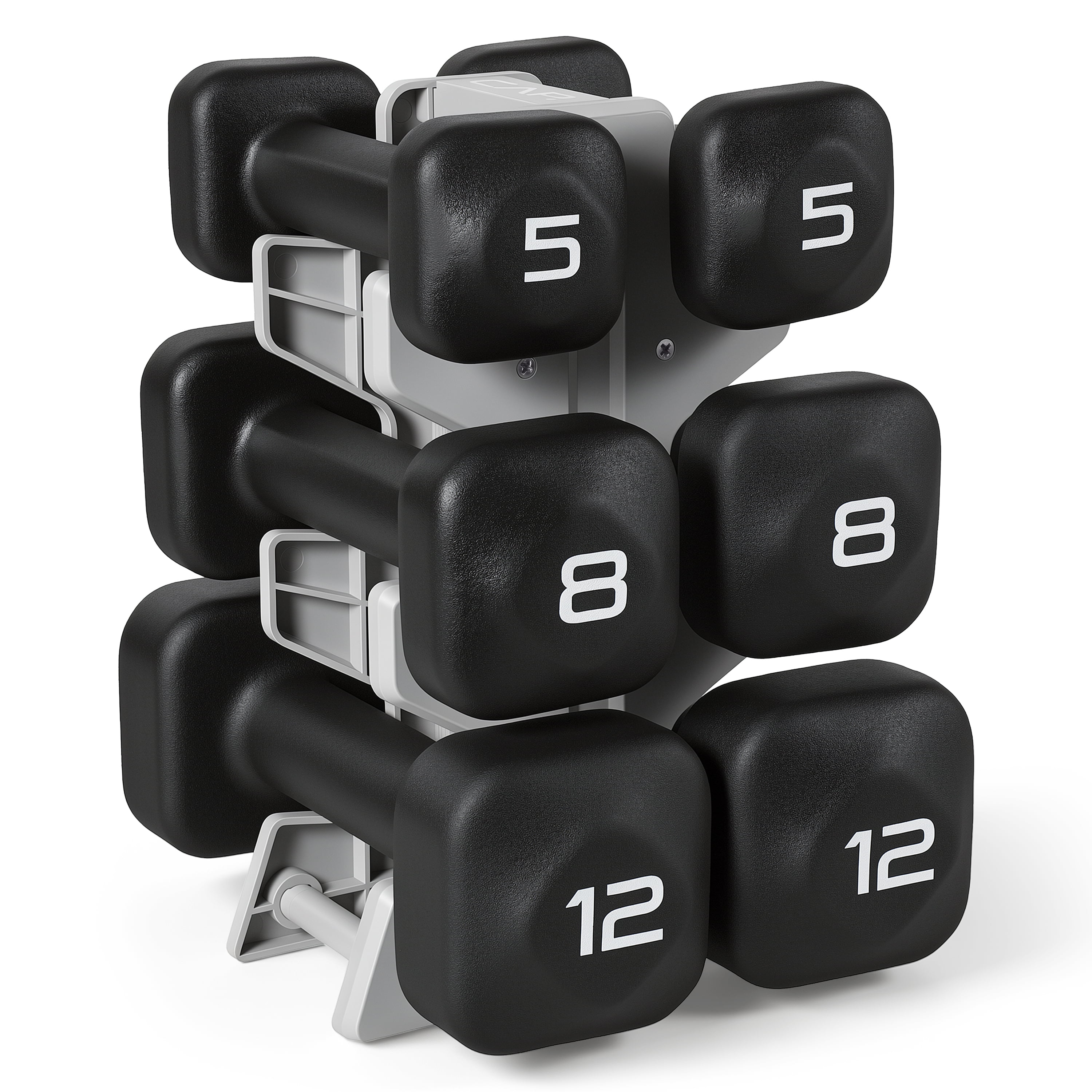 CAP Barbell 50 lb Neoprene Dumbbell Set with Storage Rack, 3-Pair Free Weights for Home Gym, 5, 8 & 12 lb Dumbbells