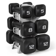 CAP Barbell 50 lb Neoprene Dumbbell Set with Storage Rack, 3-Pair Free Weights for Home Gym, 5, 8 & 12 lb Dumbbells