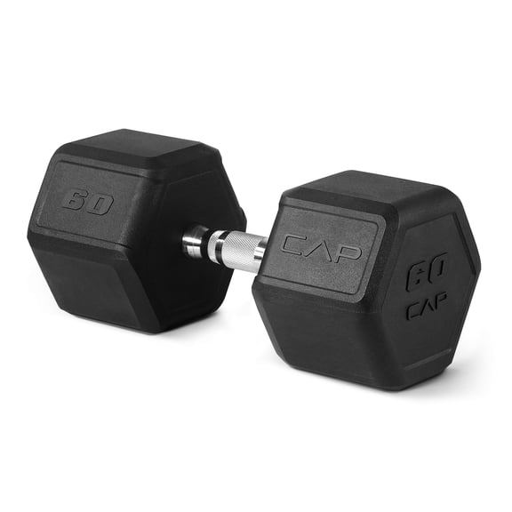 CAP 60 lb Rubber Coated Hex Dumbbell with Contoured Handle