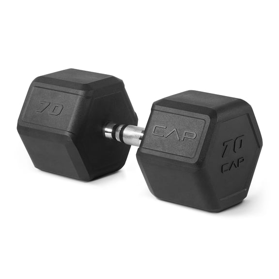 CAP 70 lb Rubber Coated Hex Dumbbell with Contoured Handle