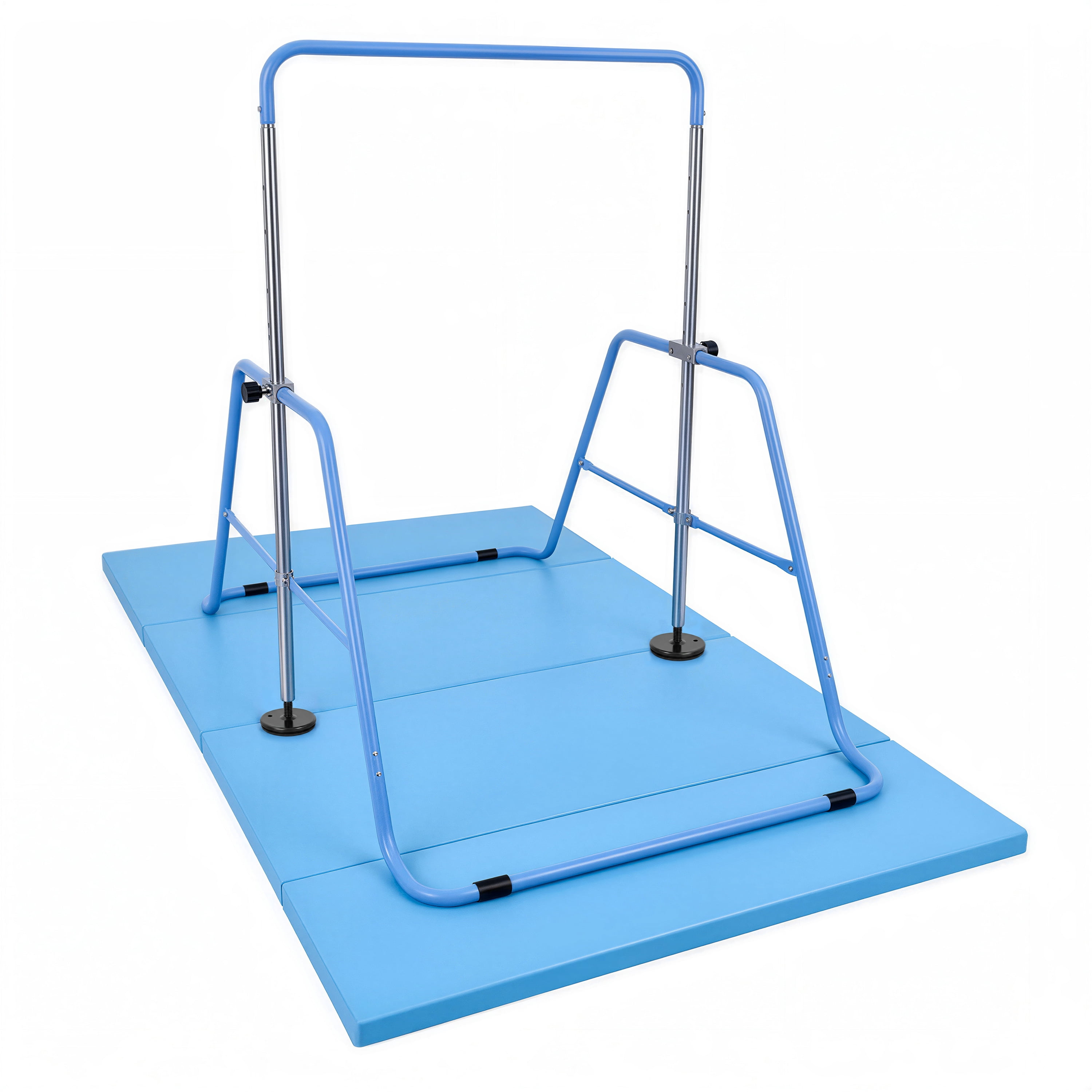 CAP Adjustable Height Horizontal Gymnastics Bar for Kids, Blue and CAP Barbell Gymnastics Balance Mat 10' x 4' x 3" thick, Blue