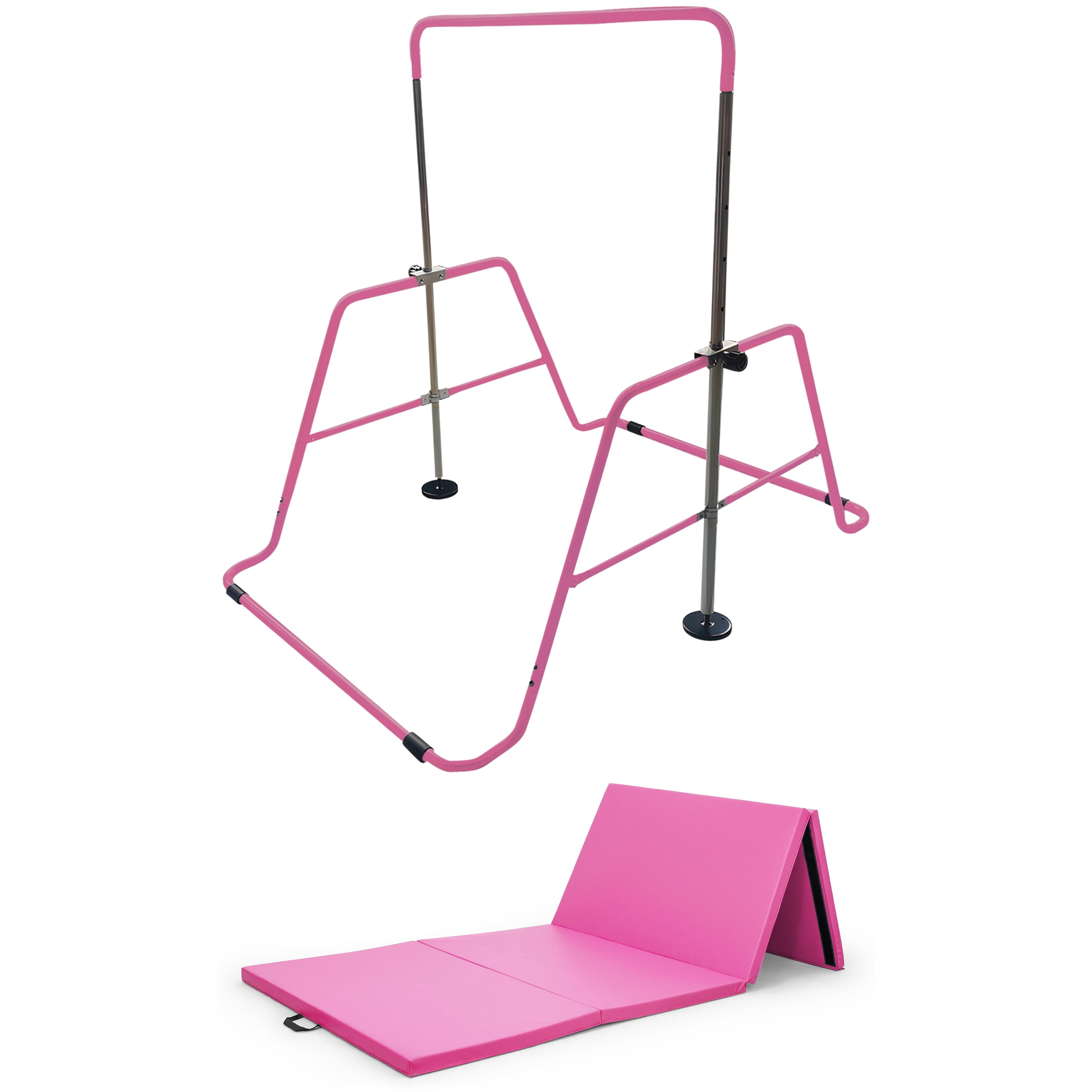 CAP Adjustable Height Horizontal Gymnastics Bar for Kids, Pink and CAP Barbell Gymnastics Balance Mat 10' x 4' x 2" thick, Pink