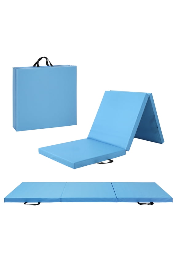 All Purpose Folding Anti Tear Exercise Training Aerobic Fitness Gym & Balance Mat. 72"L x 24"W x 2" Thick, Blue